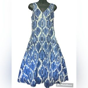 Jones New York Signature Blue & White Summer Dress Sz S / 4 Empire Waist A-Line